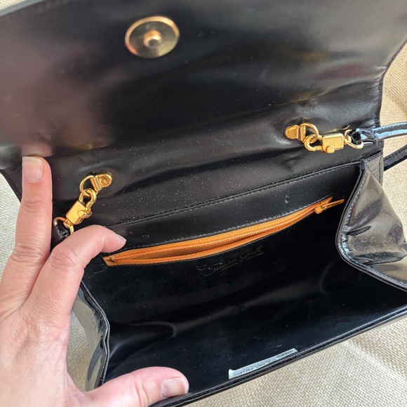 Susan Gail Vintage 1960s Black Patent Leather Bamboo Handle Purse - Picture 7 of 12